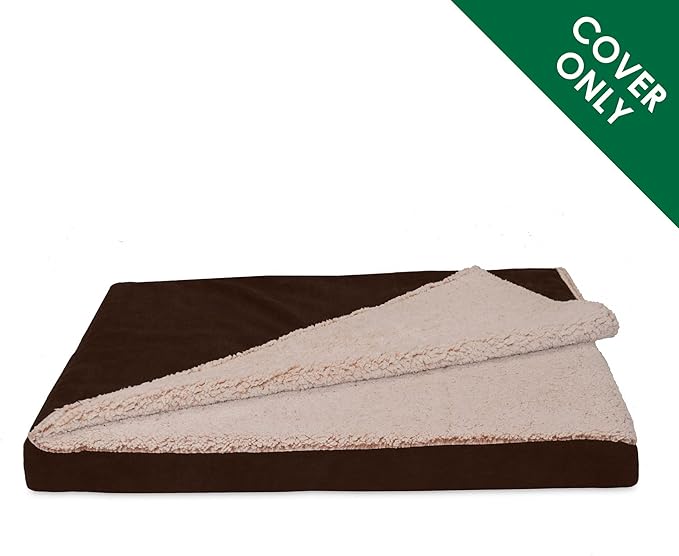Furhaven Replacement Dog Bed Cover Berber & Suede Blanket Top Mattress, Machine Washable - Espresso, Large