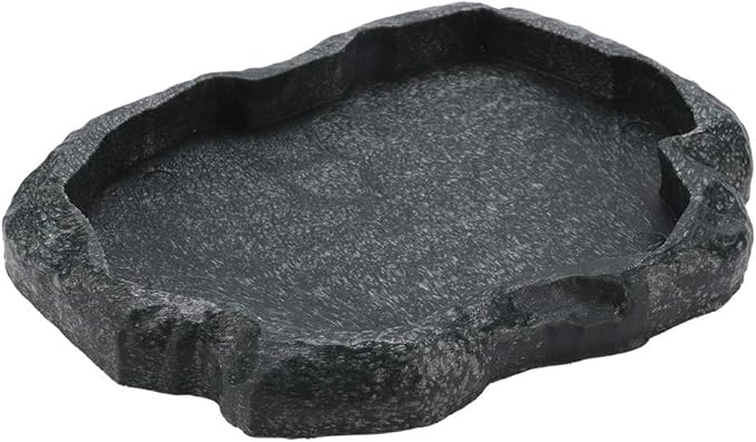 Reptile Water Dish, Resin Rock Reptile Food and Water Feeder Pet Terrarium Dish Plate Bowl Water Bowl Imitating Rock for Tortoise Lizard Iguana(M 1)