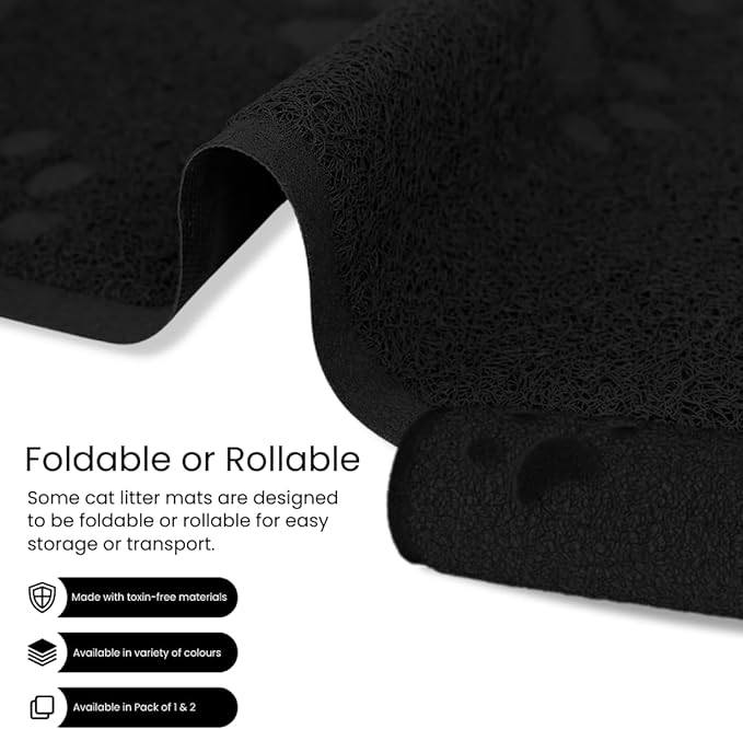 Andalus Medium Cat Litter Mat, Pack of 1 - Waterproof, Non-Slip & Easy to Clean Cat Litter Box Mat for Extra Efficient Pet Litter-Trapping, Black (23.5” X 15.75”)