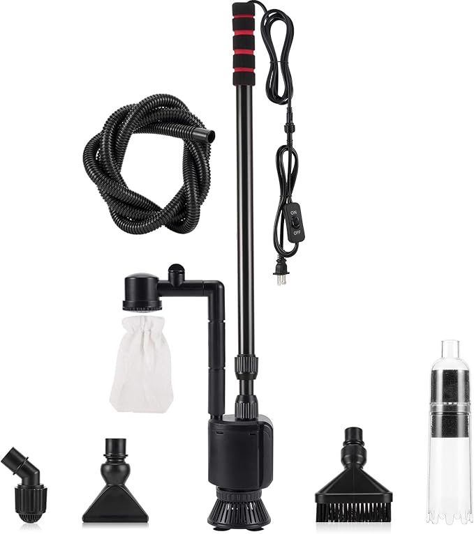 AQQA Aquarium Gravel Cleaner Kit,6 in 1 Electric Fish Tank Vacuum Cleaning Tools Water Changer,Multifunction Wash Sand Filter Water Circulation 110V 60Hz/ 20W 320GPH