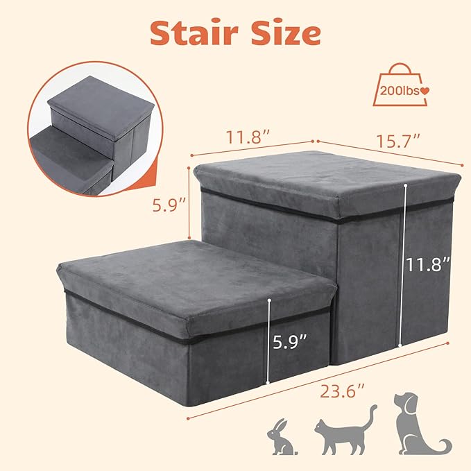 Foldable Dog Stairs/Steps 2-Tier Pet Steps Storage and Adjustable Steps for Small Medium Dogs Pet Steps Storage Stepper for High Beds Sofa Pet Dog Cat