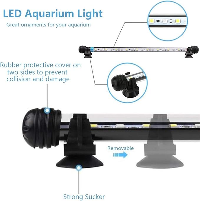 LED Aquarium Light, 7-44 Inch Waterproof Fish Light White with Blue, RGB Underwater Lamp Submersible LED Light for Fish Tank