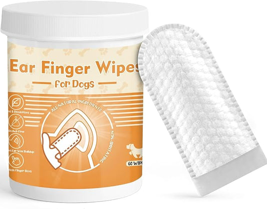 Pet Ear Finger Wipes for Dog & Cat 60pcs, Dog Ear Finger Wipes Soothing Odor, Ear Wipes for Dogs Reduce Earwax Buildup, Dog Supplies Ear Cleaner Wipes Remove Dirt & Non-Irritating