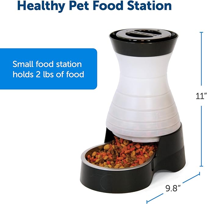 PetSafe Healthy Pet Food Station - Small, 2 lb Kibble Capacity - Gravity Pet Feeder Dry Food Dispenser - Automatic Cat Feeder or Small Dog Feeder - Removable Stainless Steel Bowl Included