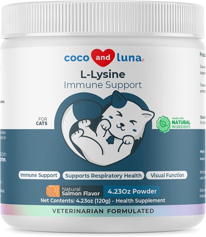 L-Lysine Supplement for Cats 900mg/scoop - Cat Supplement for Sneezing and Runny Nose, Cat Cold, Cat Immune Support, Eye Function, and Respiratory Health – Lysine Powder for Cat