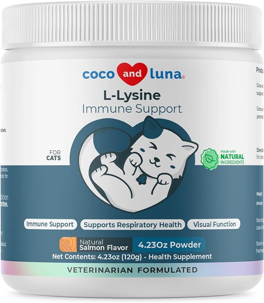 L-Lysine Supplement for Cats 900mg/scoop - Cat Supplement for Sneezing and Runny Nose, Cat Cold, Cat Immune Support, Eye Function, and Respiratory Health – Lysine Powder for Cat