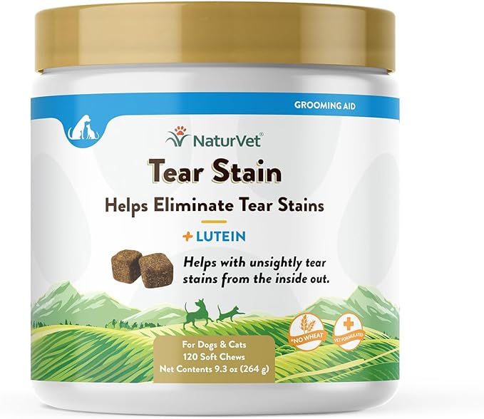 NaturVet Lutein Tear Stain Supplements for Dogs & Cats – Prevents Tear Stains for Dog, Cat Breeds – Includes Oregon Grape Root, Marshmallow Root, Cranberry Extract – 120 Ct.