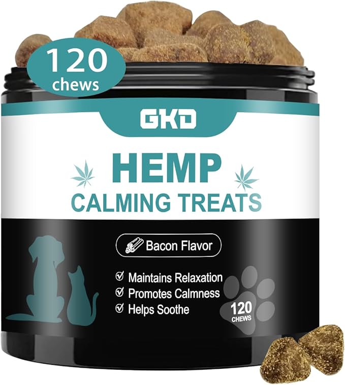 GKD Calming Chews for Dogs, Dog Calming Chews Anxiety Relief, Hemp Calm Dog Calming Treats Care for Puppy-Small-Medium-Large Dogs, Stress Sleep Travel Pain Separation Fireworks Aid