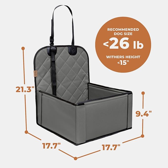 Extra Stable Dog Car Seat - Robust Car Dog Seat or Puppy Car Seat for Small to Medium-Sized Dogs - Reinforced Walls and 3 Belts - Waterproof Pet Car Seat for Back and Front Seat (Grey/Black)