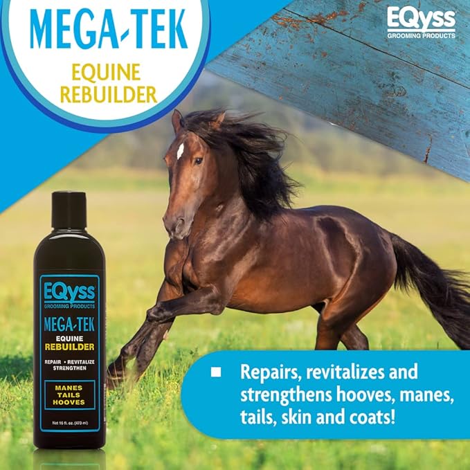 EQyss Mega-Tek Equine Horse Rebuilder - Repair & Strengthen Dry Hooves, Manes, Tails - Reduce Hair Breakage, Condition Blanket Rubs, Bed Sores (16 oz)