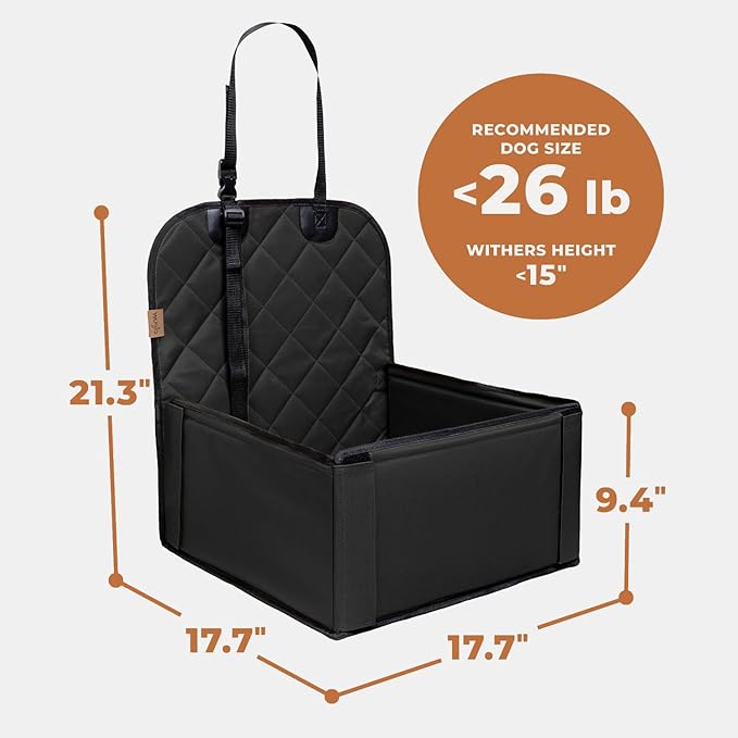 Extra Stable Dog Car Seat - Robust Car Dog Seat or Puppy Car Seat for Small to Medium-Sized Dogs - Reinforced Walls and 3 Belts - Waterproof Pet Car Seat for Back and Front Seat (Black)