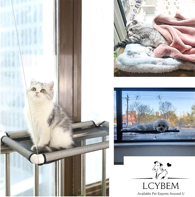 Lcybem Cat Window Perch - Cat Hammocks for Window with Plush Pad, Space Saving Cat Bed, Pet Resting Seat Safety Holds Two Large Cats, Providing All Around 360° Sunbathe for Indoor