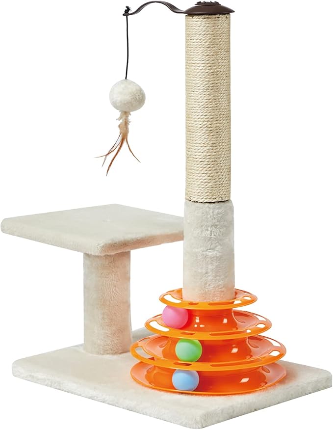 Tall Cat Scratching Post Kitten Sisal Scratcher Tree with Cat Tracks Toy balls for Indoor Cats and Kittens - 25 inches