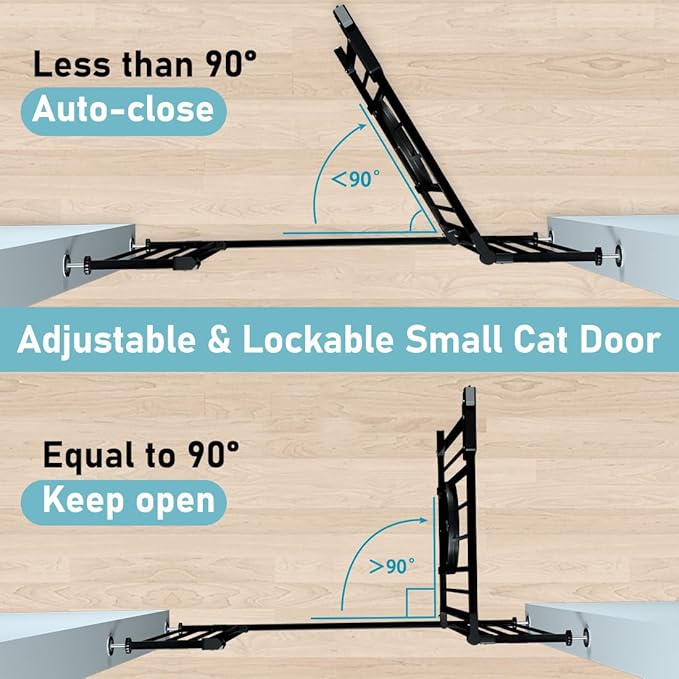 Baby Gate with Cat Door,29.5"-62" Extra Wide Pet Gates with Door Walk Thru, Auto Close Child Safety Gate for Doorways Stairs, Pressure Mounted Metal Dog Gate with Pet Door Adjustable, Black