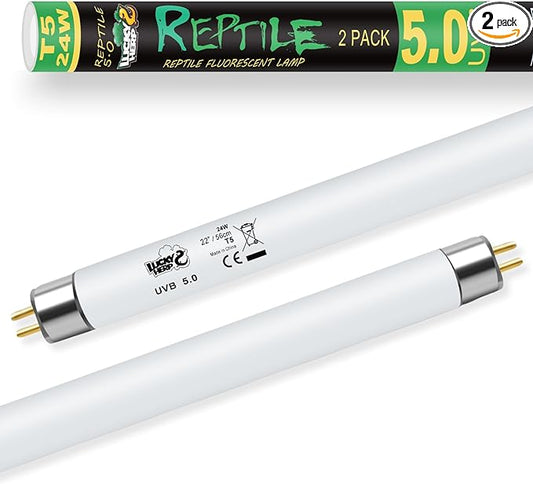 LUCKY HERP 2 Pack T5 UVB 5.0 Reptile Light 24W, UVA UVB Fluorescent Lamp Tube, UVB Lighting Bulb for Turtles, Chameleon, Tortoises, Lizard