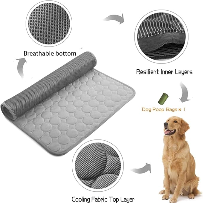 MICROCOSMOS Summer Cooling Mat & Sleeping Pad- Water Absorption Top, Materials Safe, Easy Carry, EZ Clean. Keep Cooling for Pets, Kids and Adults.(Dark Grey, 28" x 22")