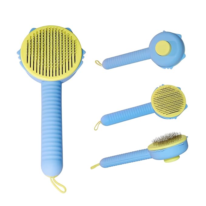 Self Cleaning Brush for Cats and Dogs.Cat Brushes for Indoor Cats.Pet Grooming Self Cleaning Brushes for Cats & Dogs.Pet Grooming Brush Tool Gently Removes Loose Undercoat.(Blue Cat)