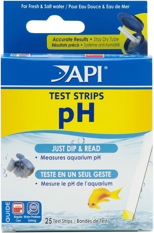 API TEST STRIPS,For Variety of Water Parameters,Monitor aquarium water quality and help prevent invisible water problems that can be harmful to fish,Use weekly and when problems appear,25-Count (33F)