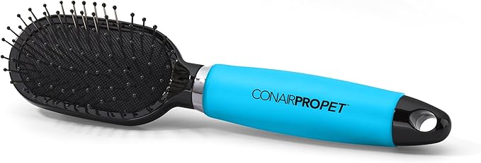 CONAIRPRO dog & cat - Pin Brush - Cat Hair Brush for Shedding and Grooming, Stainless Steel Round Tip Pins with Memory Grip Gel, Blue