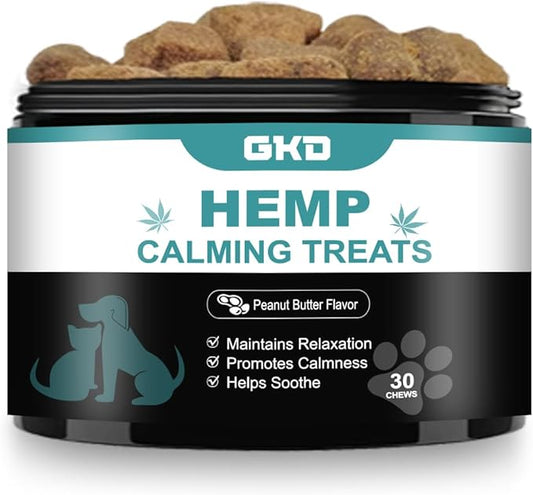 GKD Dog Calming Chews - Anxiety Relief Treats, Hemp Dog Calming Treats Relief Bites Gummies, Anxiety Relief Sleeping Comfort Firework Grooming Seperation Relaxation, Pets Health Supplies