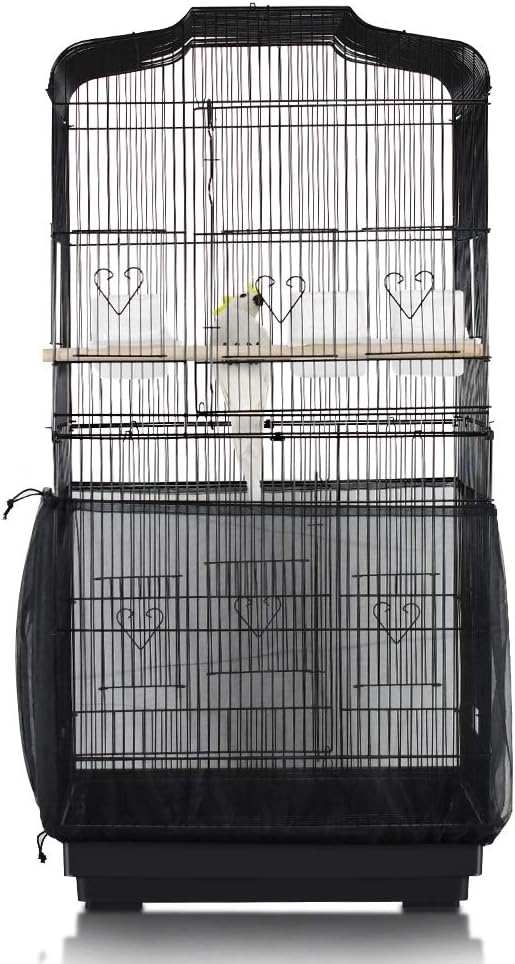 ASOCEA Bird Cage Seed Catcher,Universal Bird Cage Cover Skirt,Adjustable Parakeet Cage Nylon Mesh Netting for Round Square Cages Prevent Scatter and Mess- Black 78.7Inch (Not Include Birdcage)