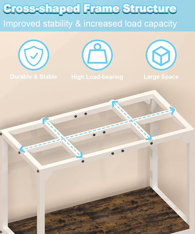 20 Gallon Fish Tank Stand, Upgraded Height Aquarium Stand Table with 2 Tiers Storage Shelf, Metal Reptile Breeder Turtle Terrarium Stand Rack for Home Office, 24" L x 12" W x 32.2" H, 510 LBS Capacity, White