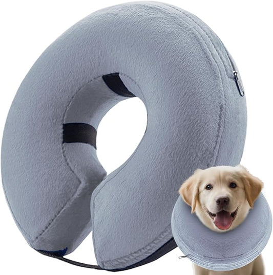 Inflatable Dog Cone Collar (XL Size), Soft Blow-up Protective Recovery Dog Collar, Pet Donut Cone Collar, Comfy Elizabethan Collar After Surgery for Large Dog to Prevent Biting Scratching, Grey