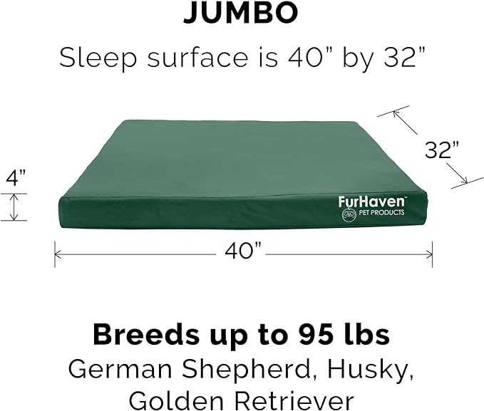 Furhaven Water-Resistant Orthopedic Dog Bed for Large Dogs w/ Removable Washable Cover, For Dogs Up to 95 lbs - Indoor/Outdoor Logo Print Oxford Polycanvas Mattress - Forest, Jumbo/XL