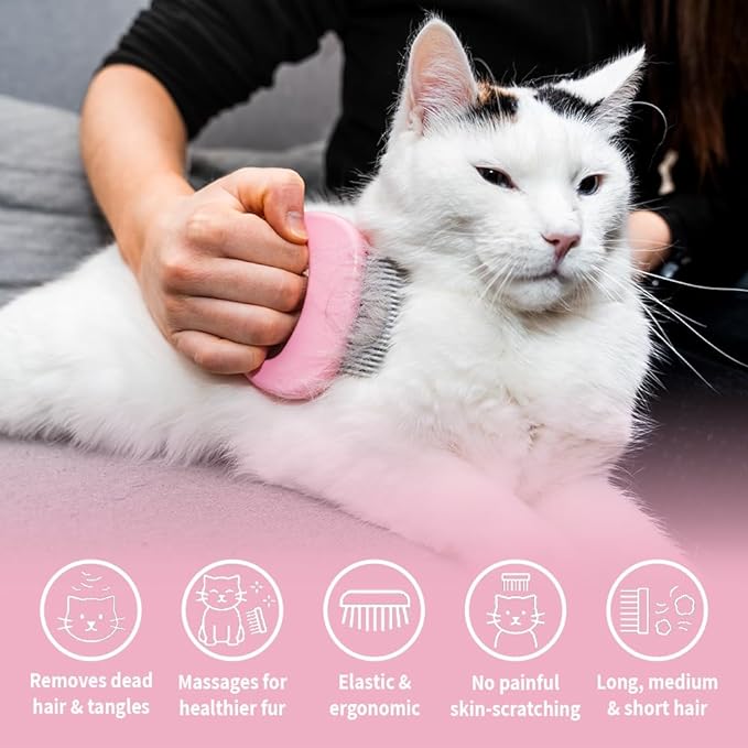 Leo's Paw The Original Pet Hair Removal Massaging Shell Comb Soft Deshedding Brush Grooming and Shedding Matted Fur Remover Dematting tool for Long and Short Hair Cat Dog Puppy Bunny (Pink)