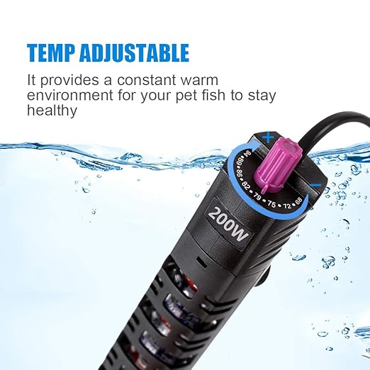 MQ Submersible Aquarium Heater Auto Thermostat, 200W Fish Tank Heater with LCD Digital Aquarium Thermometer, Shatter-Proof and Blast-Proof