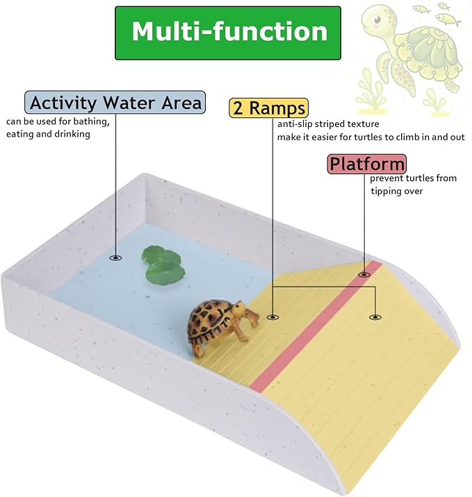 3pcs Tortoise Water Dish with Ramp Turtle Food Water Bowls Rock Reptile Water Dish Tortoises Habitat Accessories Turtle Reptile Bathing Pool (Grey)