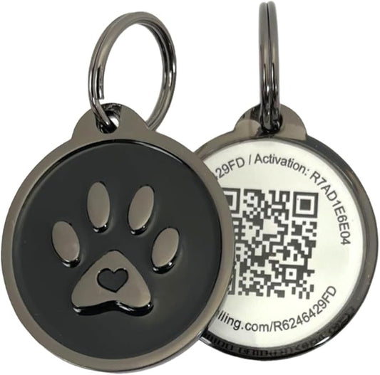 Premium Pet ID Tag for Dogs and Cats: Easy Scan QR Code, Instant Online Pet Profile Access, & Scan Location Alerts(Lux Black Paw)