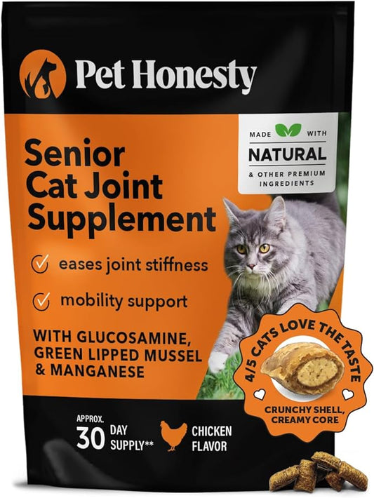 Pet Honesty Cat Hip & Joint Health Chews - Glucosamine for Cats, Cat Joint Support Supplement, Cat Health Supplies & Hip Support, Cat Vitamins for Indoor Cats & Outdoor Cats - Chicken (30-Day Supply)