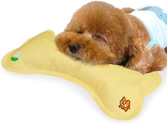 Cooling Pillow for Small to Medium Dogs and Cats, Versatile Cooling Solution for Dog Beds, Cooling Mat, Crates and Kennels, Cream Yellow, Medium Size for Up to 45 lbs