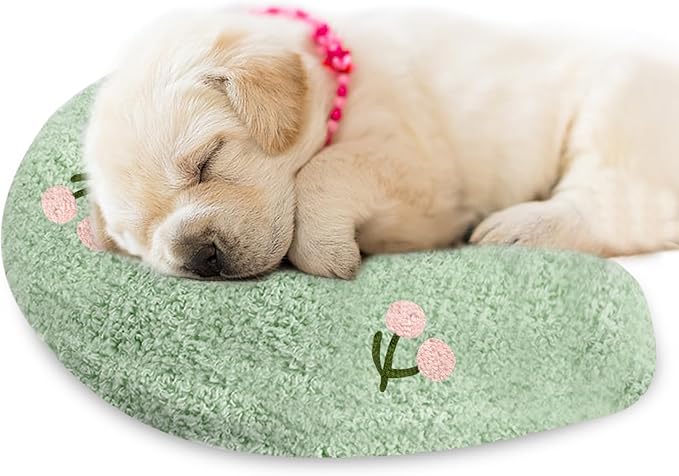 Dog Puppy Pet Pillow Cuddle Toy for Sleeping, Soothing Plush Soft Toy, Dog Calming Pillow Old Joint Relief, Puppy Stuffed Animal Toys U Shaped Neck Pillow (Small, Cherry)