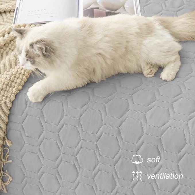 Waterproof & Non-Slip Dog Bed Cover and Pet Blanket Sofa Pet Bed Mat ，car Incontinence Mattress Protectors Furniture Couch Cover for Most Cats Dogs,Pets<52x82-Light Grey>