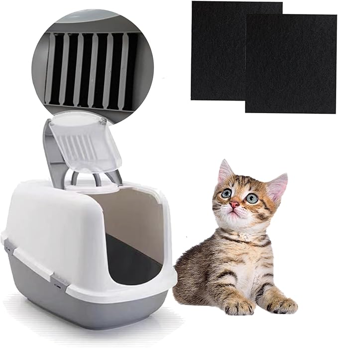 6 Packs Activated Charcoal Cat Litter Box Replacment Filter Pad For Hooded Cat Litter Boxes and Pans Carbon Odor Filters