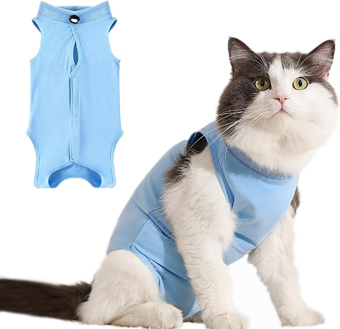 Cat Recovery Suit, Kitten Surgical Bodysuit for Abdominal Wound Anti Licking After Surgery, Pet Surgical Recovery Snugly Suit Cat Spay Recovery Suit Female for Small Male Female Cats Blue L