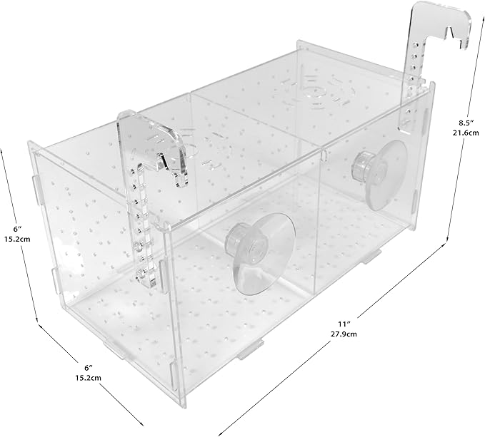 Fish Breeding Box for Tank or Aquarium - Isolation Box and Fish Hatchery Container Kit - Adjustable, Acrylic - Complete with Small Fish Net