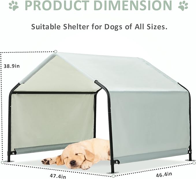 Dog Shade Shelter Outdoor Tent for Large Medium Dogs, 4'x4'x3' Outside Sun Rain Canopy Pet House for Cats Pigs Livestock with Waterproof Roof Ground Nails