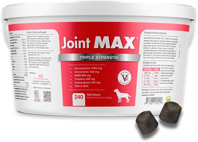 TS Joint Supplement Vet Formulated Pain & Inflammation Relief Treats Hip Dysplasia & Arthritis.Glucosamine, Chondroitin, Turmeric, MSM, HA, Creatine, Omega 3 EPA+DHA. All Dogs 240 Soft Chews