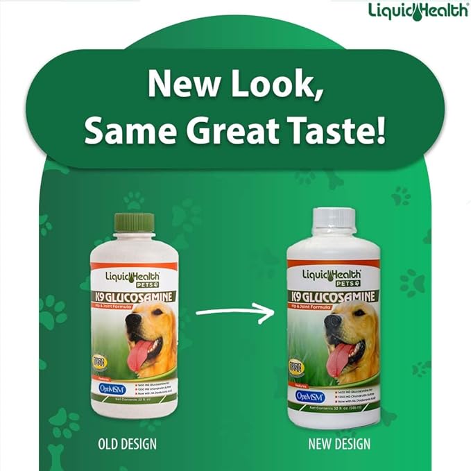 LIQUIDHEALTH 32 Oz K9 Liquid Glucosamine for Dogs, Puppies and Senior Canines - Chondroitin, MSM, Hyaluronic Acid – Joint Health, Dog Vitamins Hip Joint Juice, Dog Joint Oil (2-Pack)