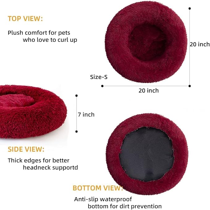 Cat Beds for Indoor Cats - Cat Bed Washable 20/24 inches, Dog Beds for Small Medium Dogs, Anti Anxiety Round Fluffy Plush Faux Fur Cat Bed,Thick Bottom Keep Pets Off The Cold Tile