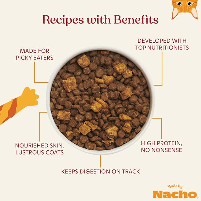 Made by Nacho Premium Dry Kibble Infused with Bone Broth 2lb Bag Cat Food (Cage-Free Chicken, Duck & Quail)