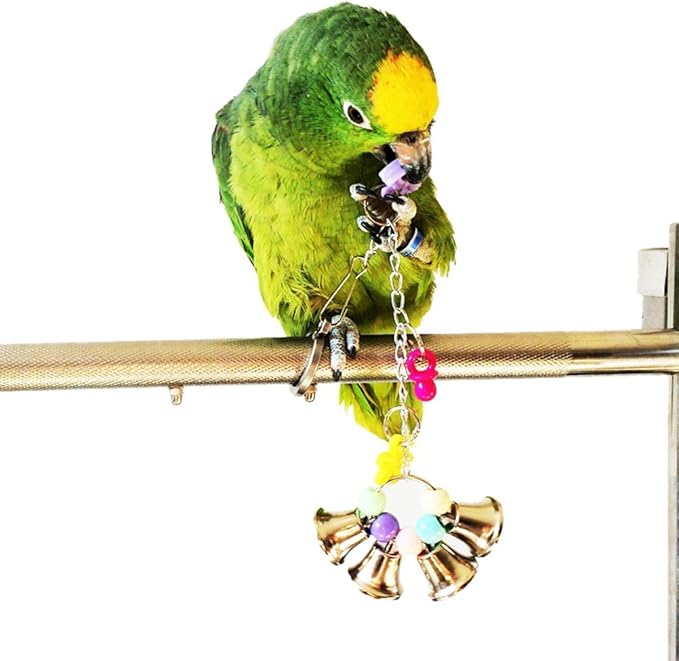 Hypeety Pet Bird Swing Hanging Chew Toy Colorful Ring Bell Parrot Parakeet Budgie Cockatiel Cage Hanging Accessories Acrylic with Bell Bird Toy