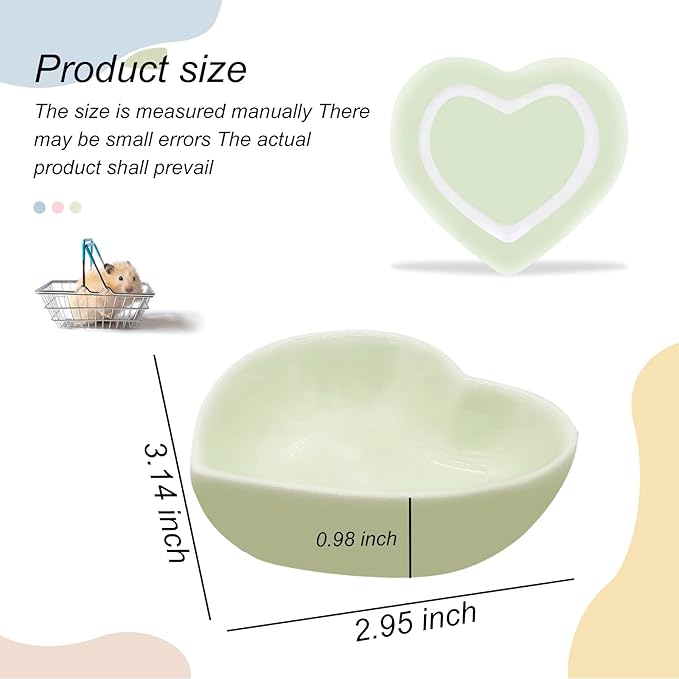 Ceramic Hamster Food Bowl, 1.2oz Durable Heart Hamster Water Dish for Hamsters/Birds/Snakes/Turtle, Easy to Wash and Prevent Tipping (Green, 1pcs)