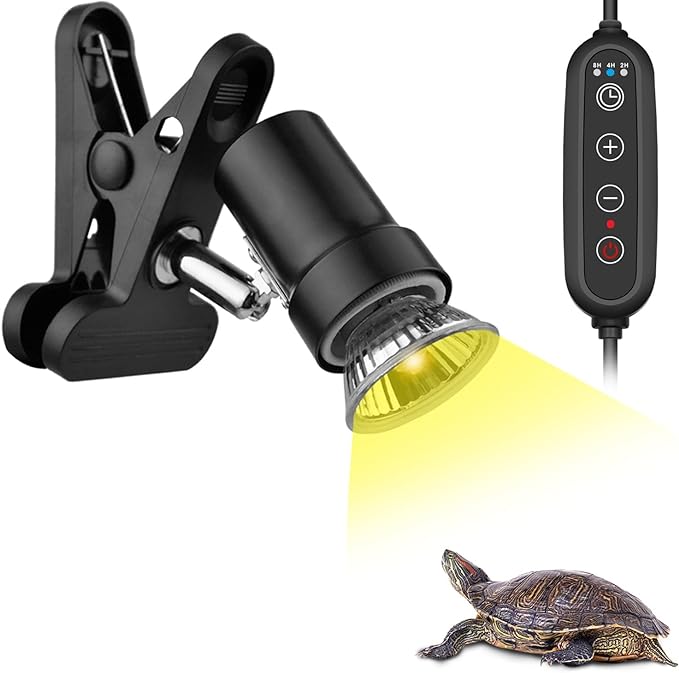 Dimmable Reptile Heat Lamp with Timer + 50W UVA UVB Light Bulb, Basking Spot Light Simulated Sunlight, Heating Lamp for Turtle, Lizard, Snake, Beared Dragon, Amphibians