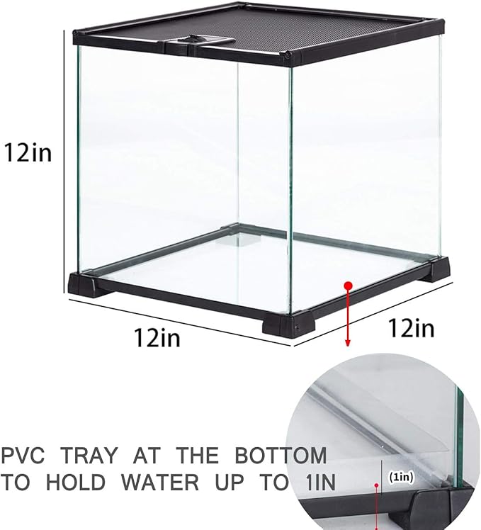 REPTIZOO Small Glass Tank 8 Gallon, Top Opening Terrarium 12" x 12" x 12" Leopard Gecko Tarantula Young Lizard Hermit Crab Frog Insects Breeding Tank