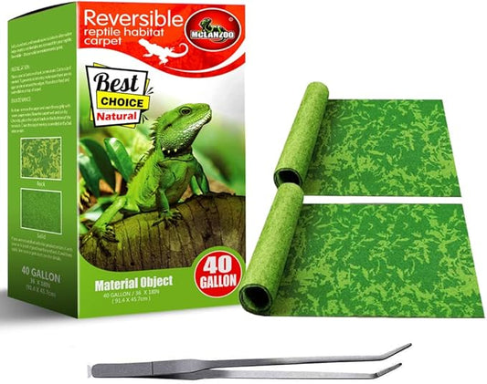 Reptile Carpet, 36 * 18in Pet Terrarium Liner,Reptiles Cage Mat/Substrate for Snakes, Chameleons, Geckos ands Kitchen Use(2sheets) with Tweezers Feeding Tongs