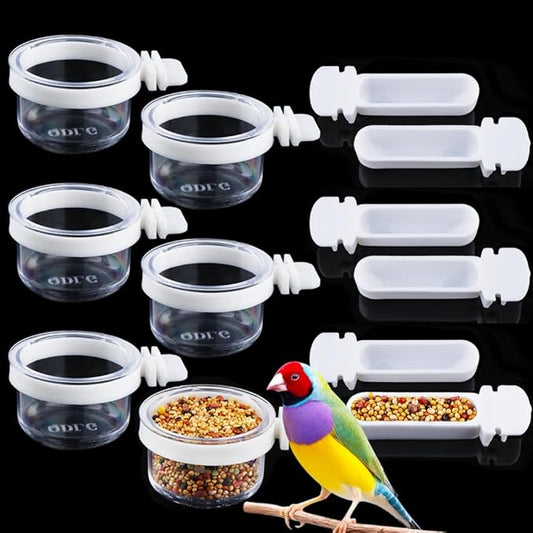 6 Pcs Small Bird Detachable Transparent Bowl Parrot Plastic Food Cup Canary Finch Convenient Hanging Seed Water Feeder (with 6 pcs Small Food Cups)